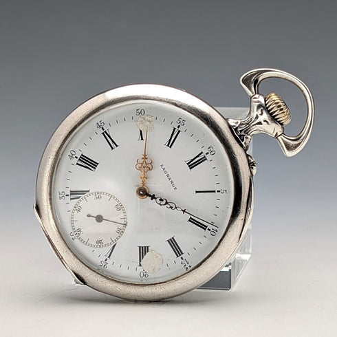 Circa 1900 Antique Lagrange Pocket Watch 800 Silver Case Open Face Works Well